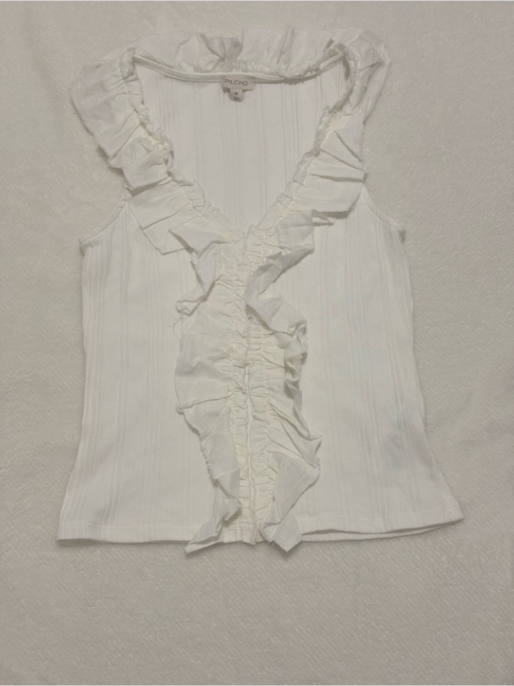 Pilcro White Ruffle V-Neck Sleeveless top